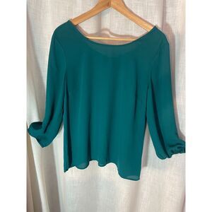 The‎ Limited Teal Back Bow Detail Blouse 3/4 Sleeves Women's Size S Semi Sheer